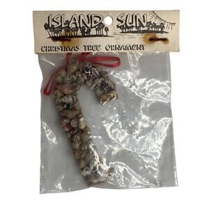 Vintage Seashell Art Sand Ornament Candy Cane Shape Christmas